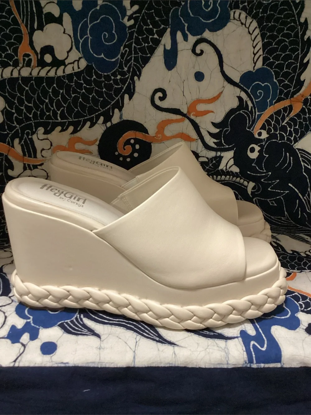 NWOT Hey Girl by Corky’s Bohemian Ivory Vegan Slip on Braided Platform Wedges